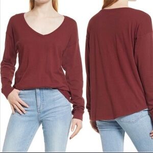 MADEWELL Burgundy V-Neck Long Sleeve Top Size XS NWT